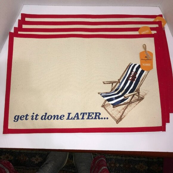 Set 4 TOMMY BAHAMA Get It Done Later Cloth Placemats 13 x 19 NWT Beach Chair - Picture 1 of 5